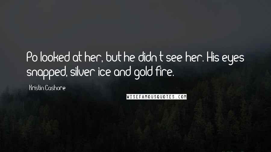 Kristin Cashore Quotes: Po looked at her, but he didn't see her. His eyes snapped, silver ice and gold fire.