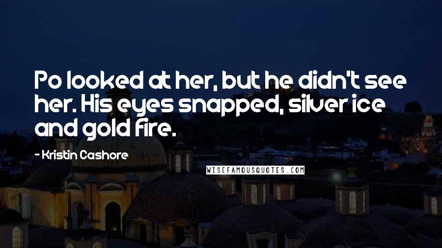 Kristin Cashore Quotes: Po looked at her, but he didn't see her. His eyes snapped, silver ice and gold fire.