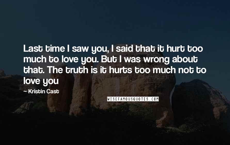 Kristin Cast Quotes: Last time I saw you, I said that it hurt too much to love you. But I was wrong about that. The truth is it hurts too much not to love you