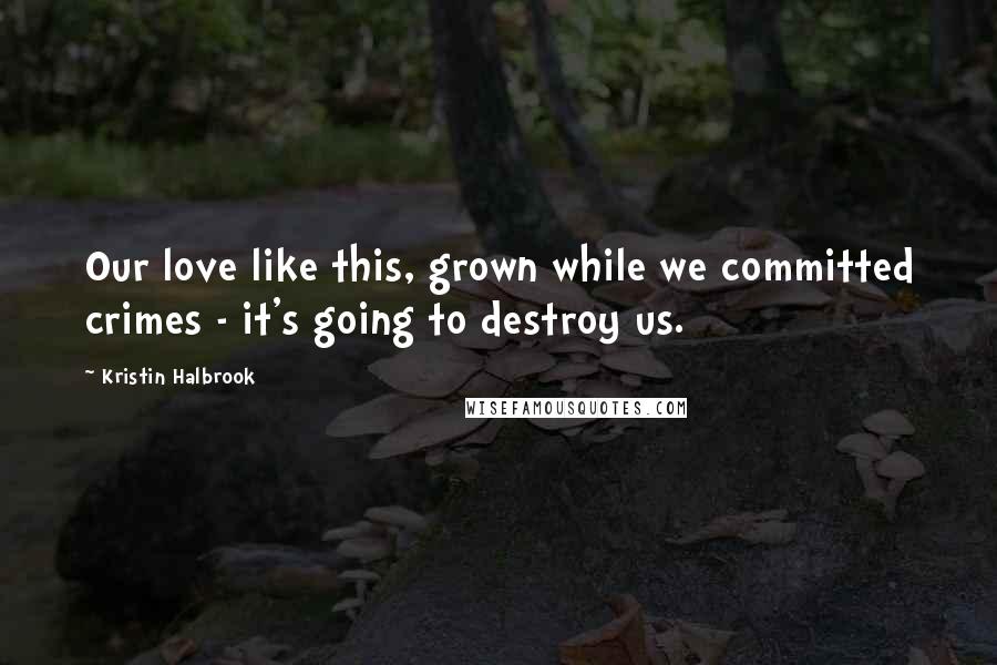 Kristin Halbrook Quotes: Our love like this, grown while we committed crimes - it's going to destroy us.