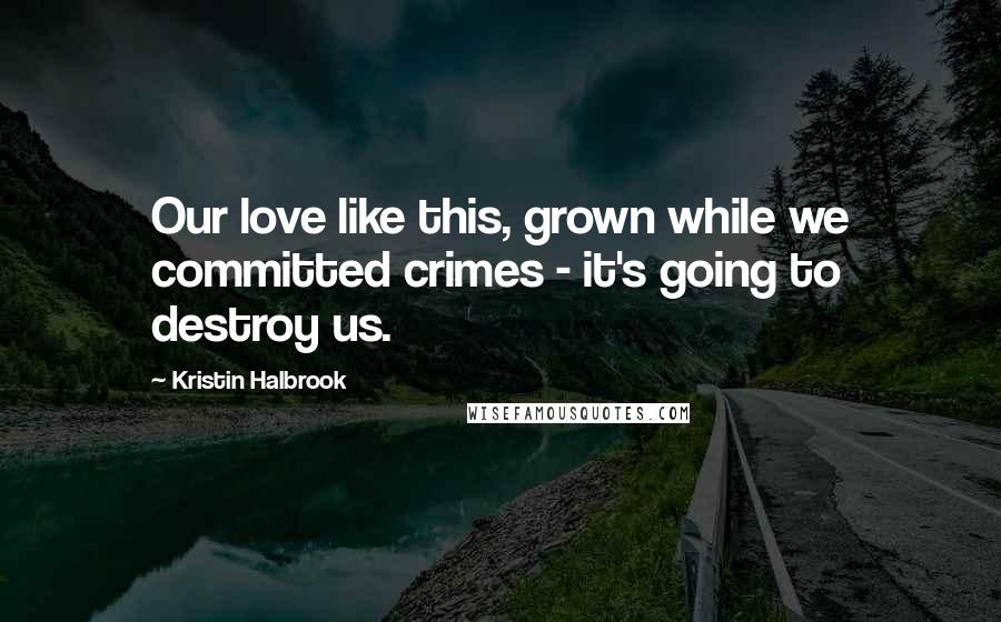 Kristin Halbrook Quotes: Our love like this, grown while we committed crimes - it's going to destroy us.