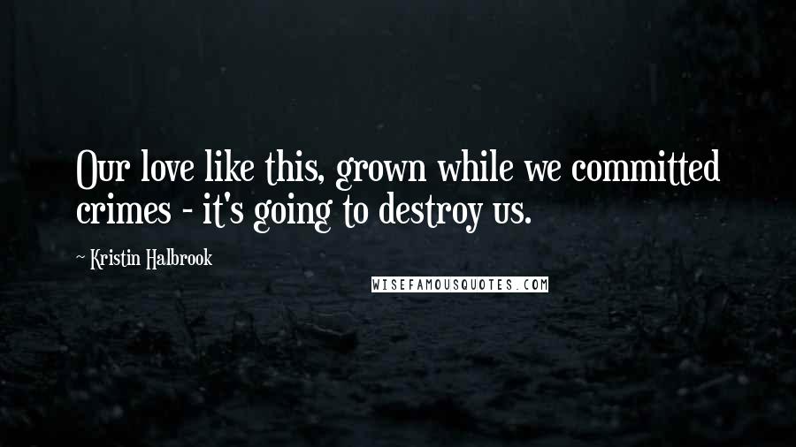 Kristin Halbrook Quotes: Our love like this, grown while we committed crimes - it's going to destroy us.