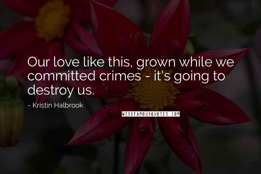 Kristin Halbrook Quotes: Our love like this, grown while we committed crimes - it's going to destroy us.