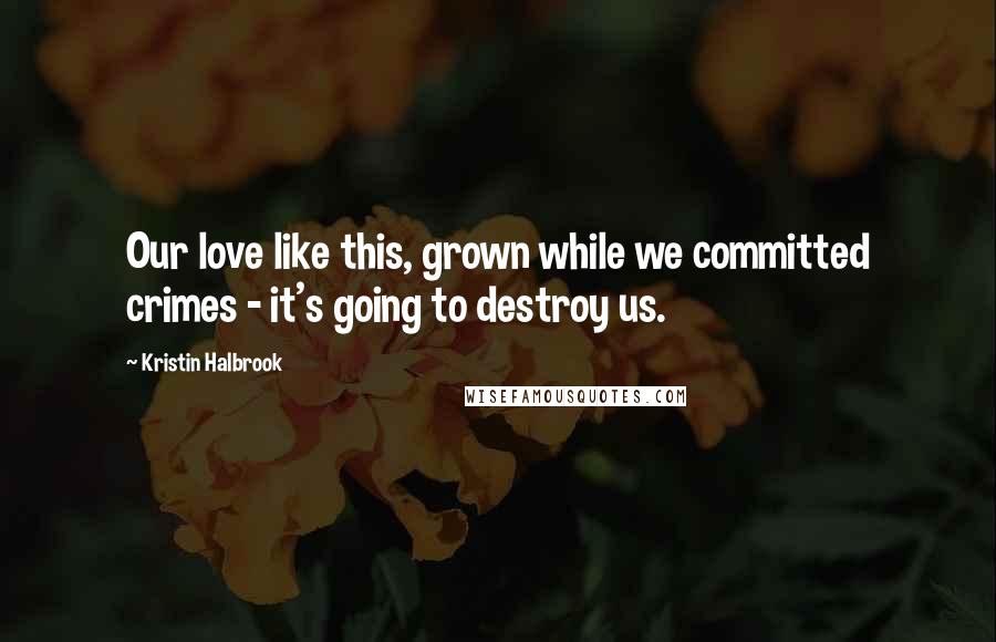 Kristin Halbrook Quotes: Our love like this, grown while we committed crimes - it's going to destroy us.