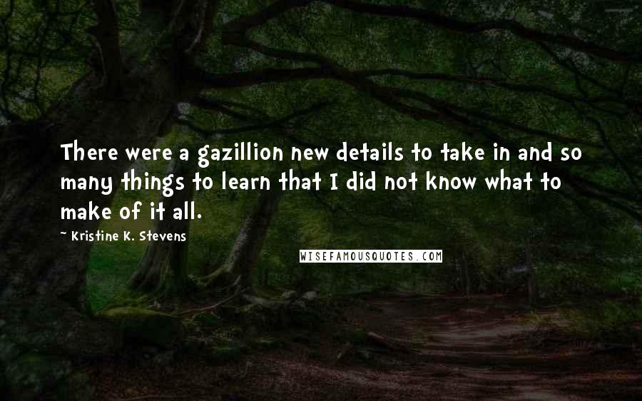 Kristine K. Stevens Quotes: There were a gazillion new details to take in and so many things to learn that I did not know what to make of it all.