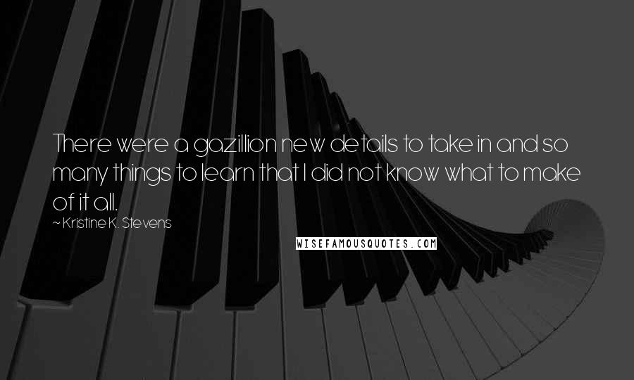 Kristine K. Stevens Quotes: There were a gazillion new details to take in and so many things to learn that I did not know what to make of it all.