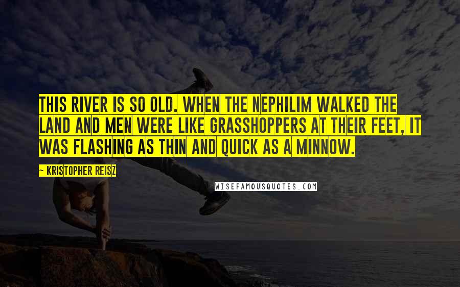 Kristopher Reisz Quotes: This river is so old. When the Nephilim walked the land and men were like grasshoppers at their feet, it was flashing as thin and quick as a minnow.