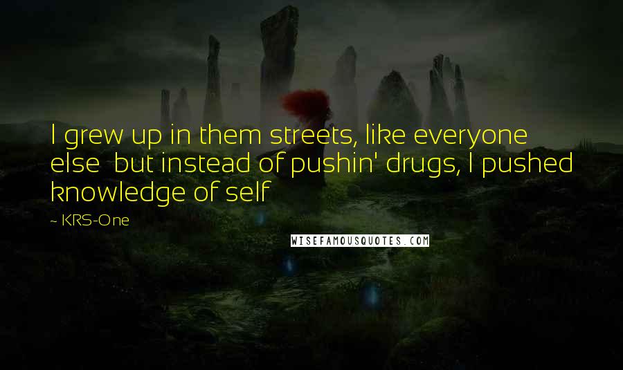 KRS-One Quotes: I grew up in them streets, like everyone else but instead of pushin' drugs, I pushed knowledge of self