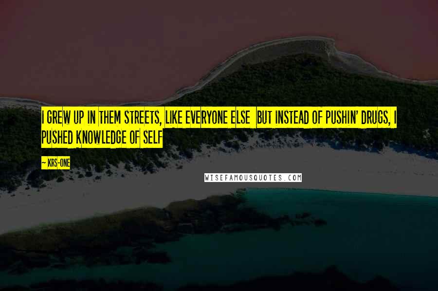 KRS-One Quotes: I grew up in them streets, like everyone else but instead of pushin' drugs, I pushed knowledge of self