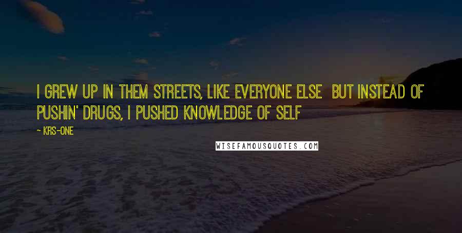 KRS-One Quotes: I grew up in them streets, like everyone else but instead of pushin' drugs, I pushed knowledge of self