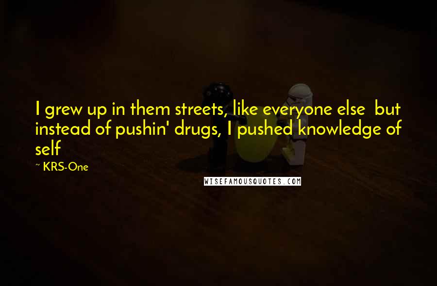 KRS-One Quotes: I grew up in them streets, like everyone else but instead of pushin' drugs, I pushed knowledge of self