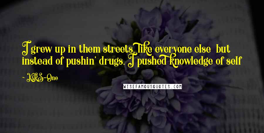 KRS-One Quotes: I grew up in them streets, like everyone else  but instead of pushin' drugs, I pushed knowledge of self