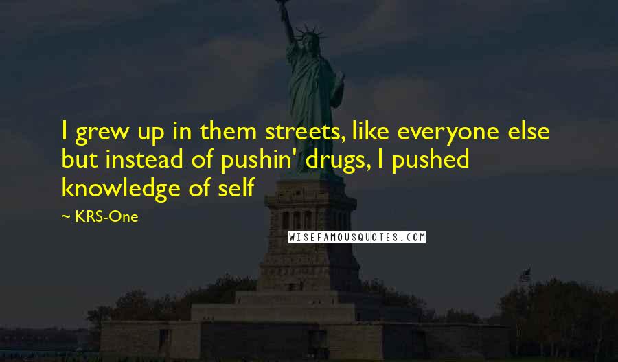 KRS-One Quotes: I grew up in them streets, like everyone else but instead of pushin' drugs, I pushed knowledge of self