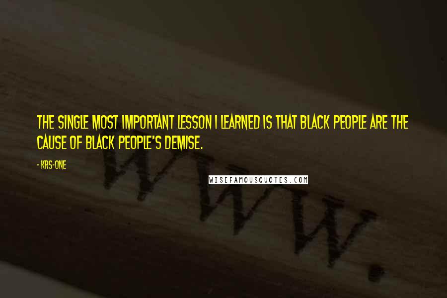 KRS-One Quotes: The single most important lesson I learned is that black people are the cause of black people's demise.