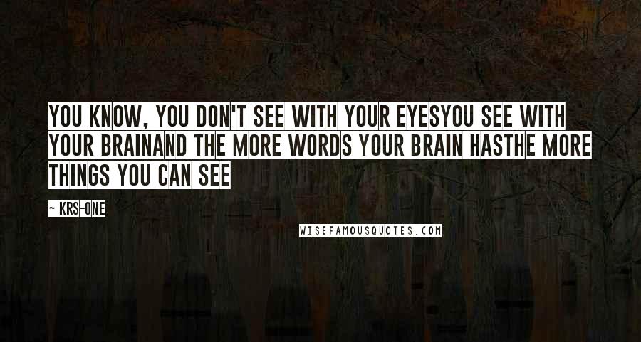 KRS-One Quotes: You know, you don't see with your eyesYou see with your brainAnd the more words your brain hasThe more things you can see