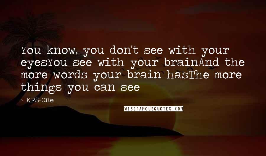 KRS-One Quotes: You know, you don't see with your eyesYou see with your brainAnd the more words your brain hasThe more things you can see