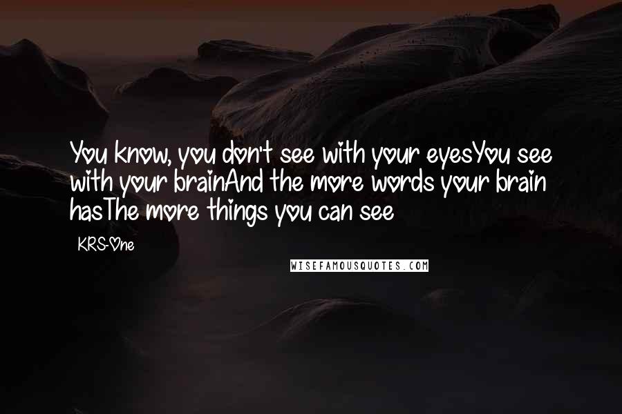KRS-One Quotes: You know, you don't see with your eyesYou see with your brainAnd the more words your brain hasThe more things you can see