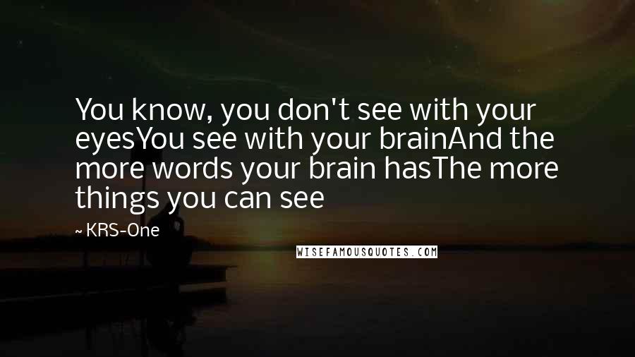 KRS-One Quotes: You know, you don't see with your eyesYou see with your brainAnd the more words your brain hasThe more things you can see