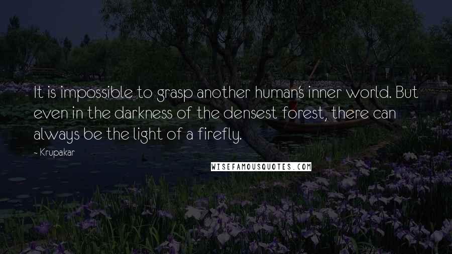 Krupakar Quotes: It is impossible to grasp another human's inner world. But even in the darkness of the densest forest, there can always be the light of a firefly.