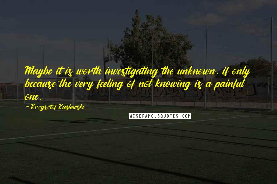 Krzysztof Kieslowski Quotes: Maybe it is worth investigating the unknown, if only because the very feeling of not knowing is a painful one.