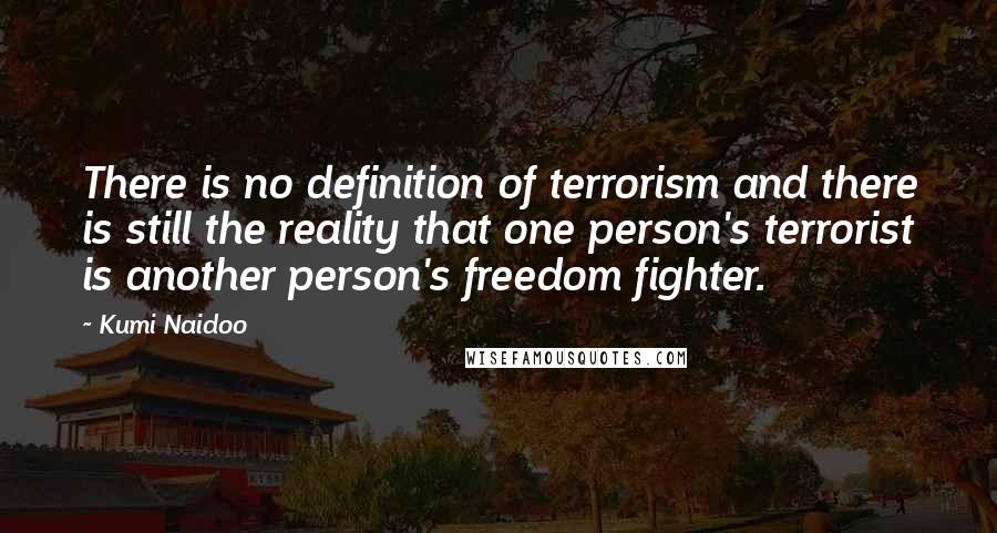 Kumi Naidoo Quotes: There is no definition of terrorism and there is still the reality that one person's terrorist is another person's freedom fighter.