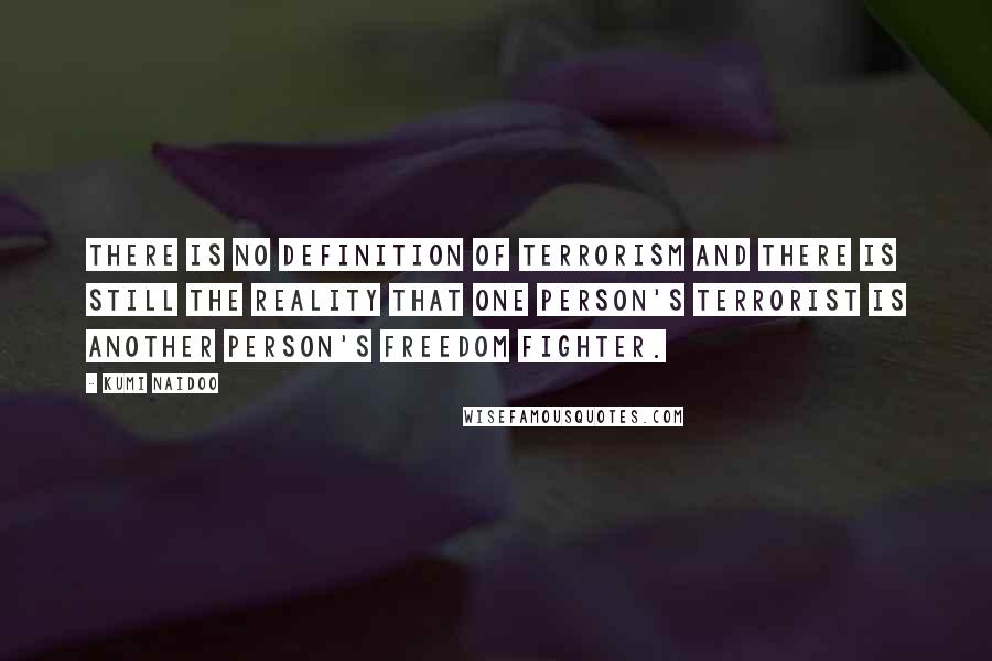 Kumi Naidoo Quotes: There is no definition of terrorism and there is still the reality that one person's terrorist is another person's freedom fighter.