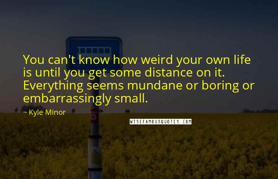 Kyle Minor Quotes: You can't know how weird your own life is until you get some distance on it. Everything seems mundane or boring or embarrassingly small.