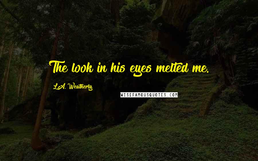 L.A. Weatherly Quotes: The look in his eyes melted me.