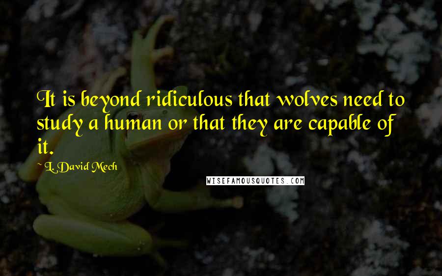 L. David Mech Quotes: It is beyond ridiculous that wolves need to study a human or that they are capable of it.