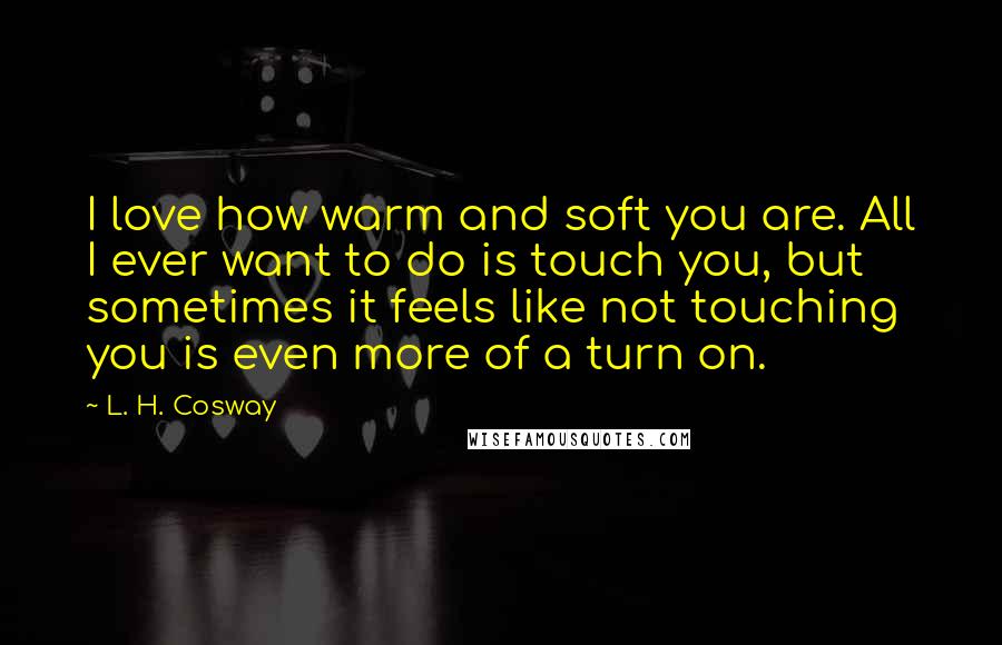 L. H. Cosway Quotes: I love how warm and soft you are. All I ever want to do is touch you, but sometimes it feels like not touching you is even more of a turn on.