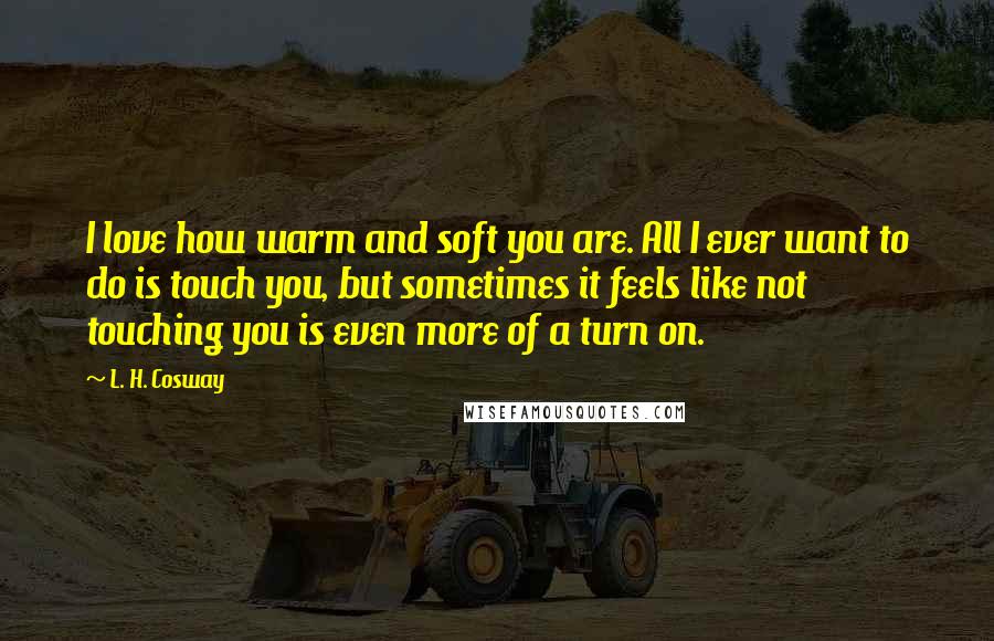 L. H. Cosway Quotes: I love how warm and soft you are. All I ever want to do is touch you, but sometimes it feels like not touching you is even more of a turn on.