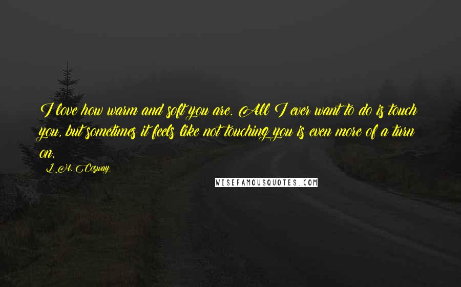 L. H. Cosway Quotes: I love how warm and soft you are. All I ever want to do is touch you, but sometimes it feels like not touching you is even more of a turn on.