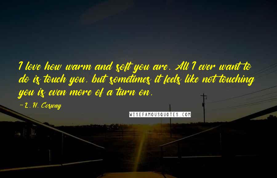 L. H. Cosway Quotes: I love how warm and soft you are. All I ever want to do is touch you, but sometimes it feels like not touching you is even more of a turn on.