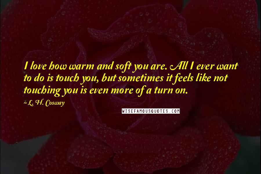 L. H. Cosway Quotes: I love how warm and soft you are. All I ever want to do is touch you, but sometimes it feels like not touching you is even more of a turn on.
