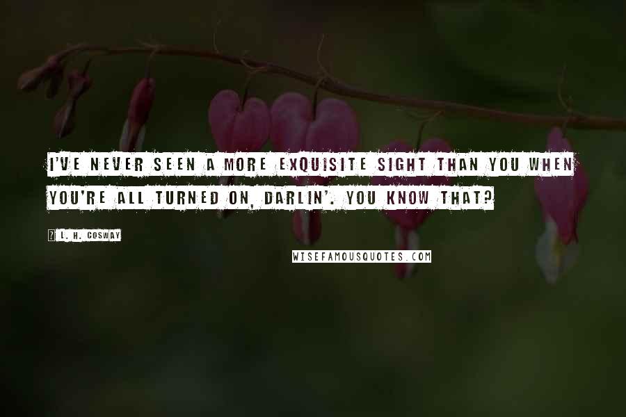L. H. Cosway Quotes: I've never seen a more exquisite sight than you when you're all turned on, darlin'. You know that?