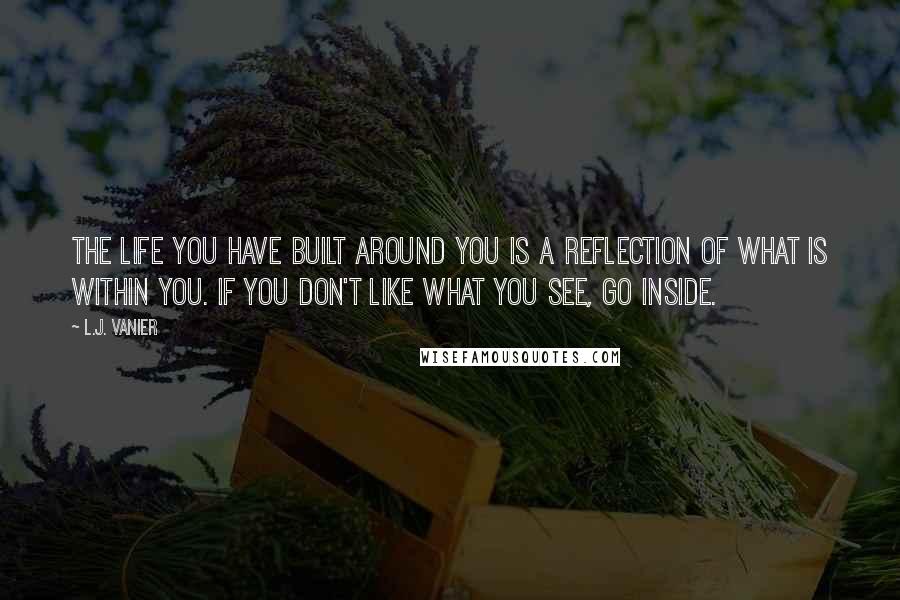 L.J. Vanier Quotes: The life you have built around you is a reflection of what is within you. If you don't like what you see, go inside.