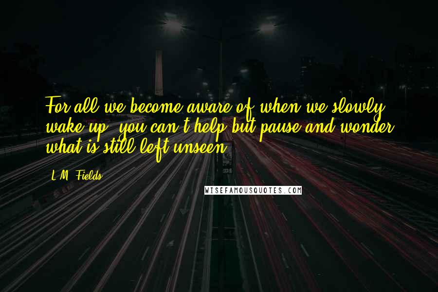 L.M. Fields Quotes: For all we become aware of when we slowly wake up, you can't help but pause and wonder what is still left unseen.