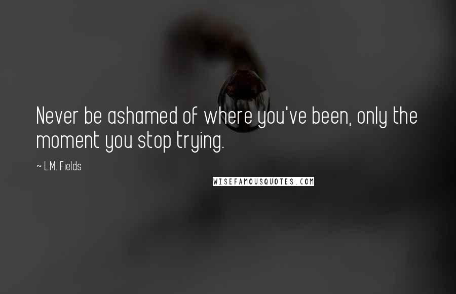 L.M. Fields Quotes: Never be ashamed of where you've been, only the moment you stop trying.