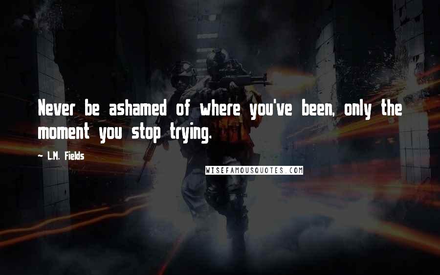 L.M. Fields Quotes: Never be ashamed of where you've been, only the moment you stop trying.