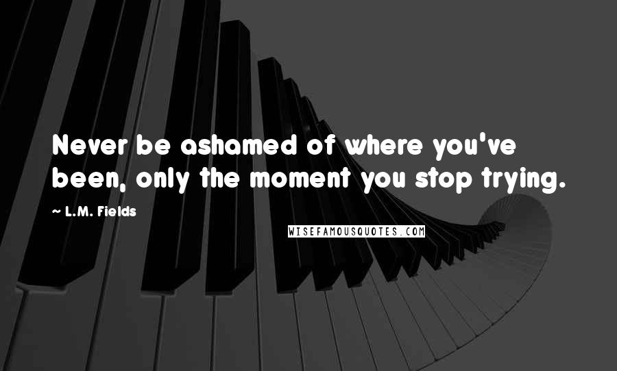 L.M. Fields Quotes: Never be ashamed of where you've been, only the moment you stop trying.