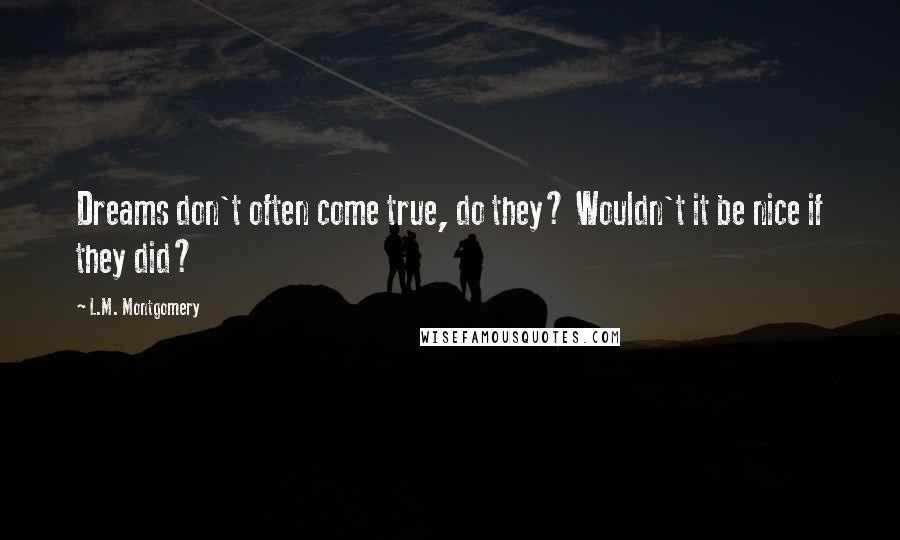 L.M. Montgomery Quotes: Dreams don't often come true, do they? Wouldn't it be nice if they did?