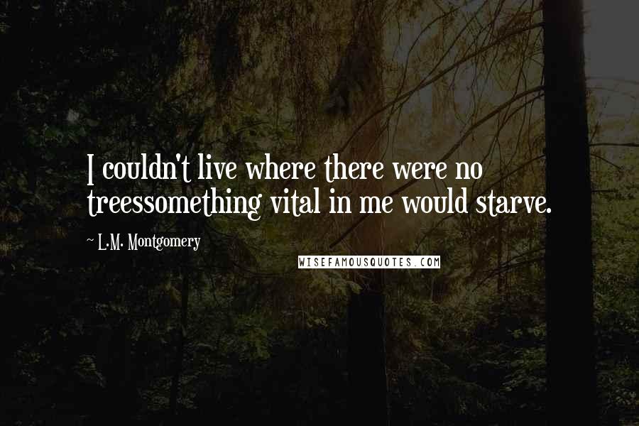 L.M. Montgomery Quotes: I couldn't live where there were no treessomething vital in me would starve.