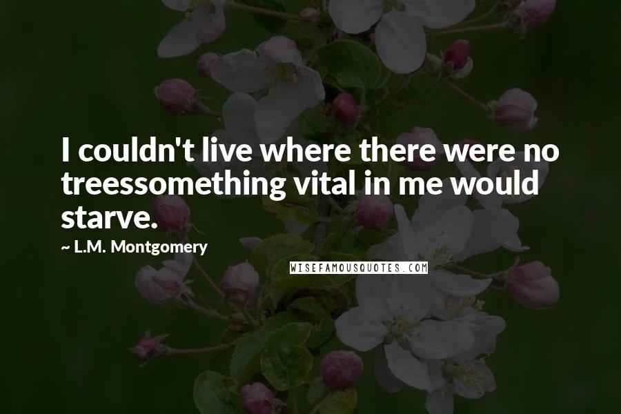 L.M. Montgomery Quotes: I couldn't live where there were no treessomething vital in me would starve.
