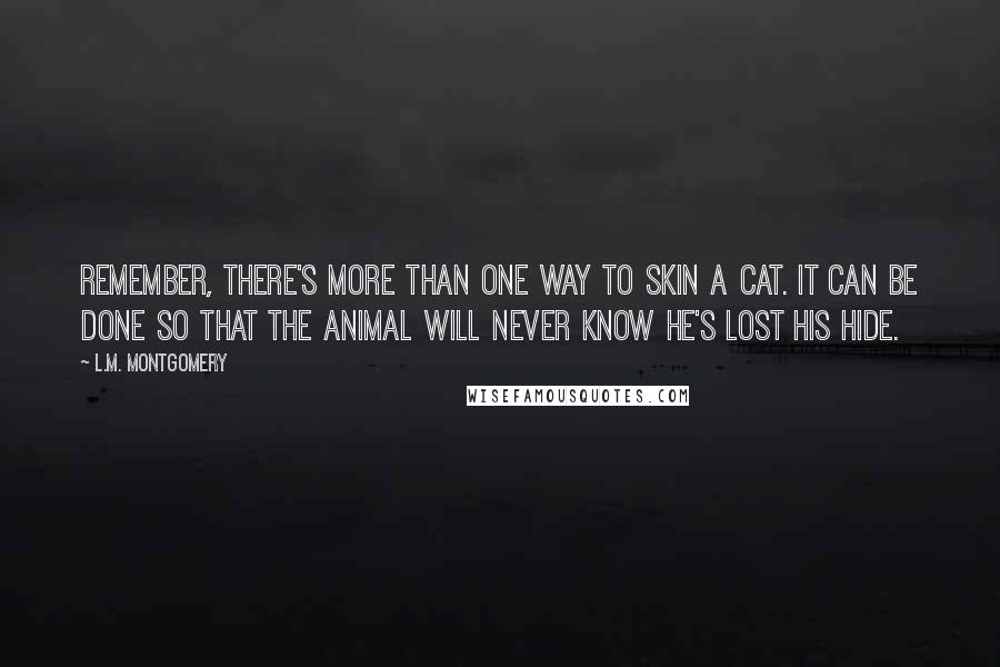 L.M. Montgomery Quotes: Remember, there's more than one way to skin a cat. It can be done so that the animal will never know he's lost his hide.