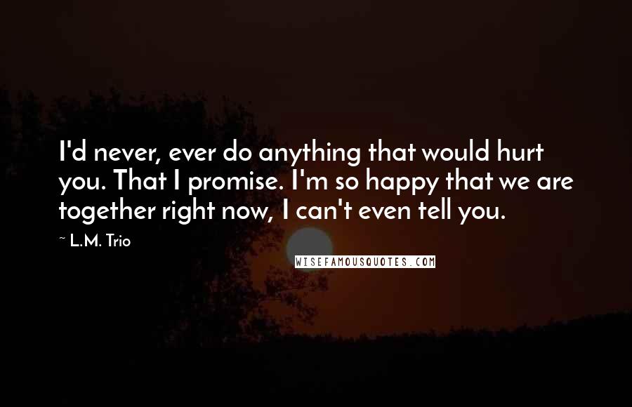 L.M. Trio Quotes: I'd never, ever do anything that would hurt you. That I promise. I'm so happy that we are together right now, I can't even tell you.