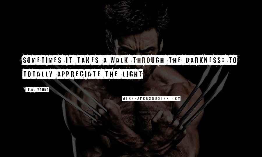 L.M. Young Quotes: Sometimes it takes a walk through the darkness; to totally appreciate the light