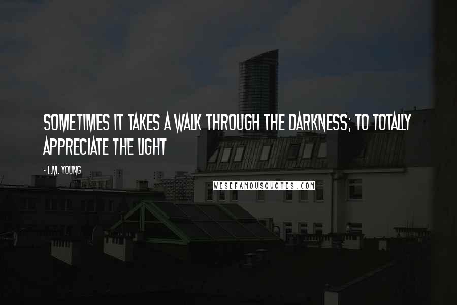 L.M. Young Quotes: Sometimes it takes a walk through the darkness; to totally appreciate the light