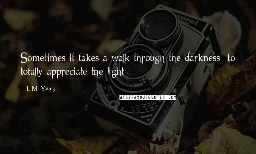 L.M. Young Quotes: Sometimes it takes a walk through the darkness; to totally appreciate the light