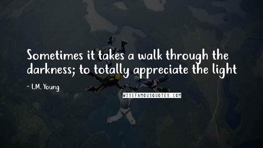 L.M. Young Quotes: Sometimes it takes a walk through the darkness; to totally appreciate the light