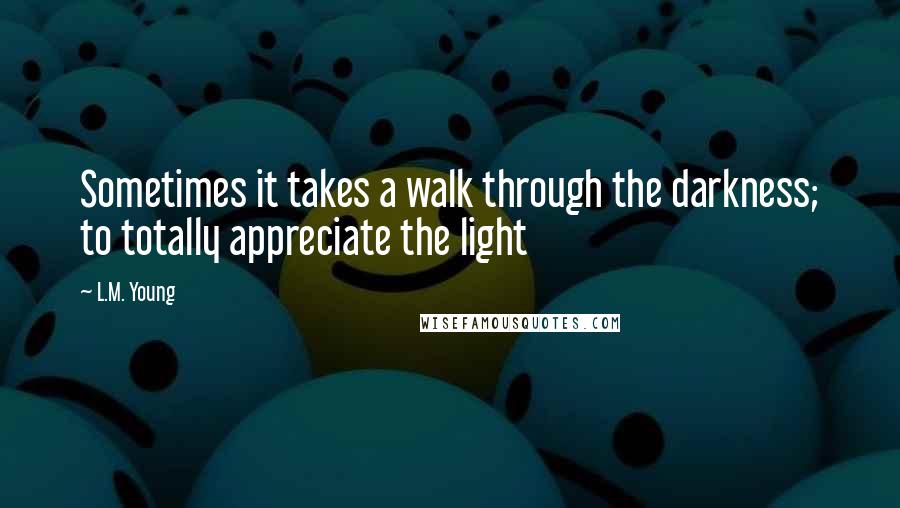 L.M. Young Quotes: Sometimes it takes a walk through the darkness; to totally appreciate the light